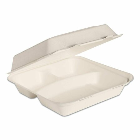 DART 9 in. 3-Compartment Bare Eco-Forward Bagasse Hinged Lid Container, Ivory SCCHC9CSC2050